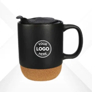 Black Ceramic Mug With Lid and Cork Base
