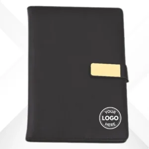 Black Soft PU Notebook with Golden Button Closure