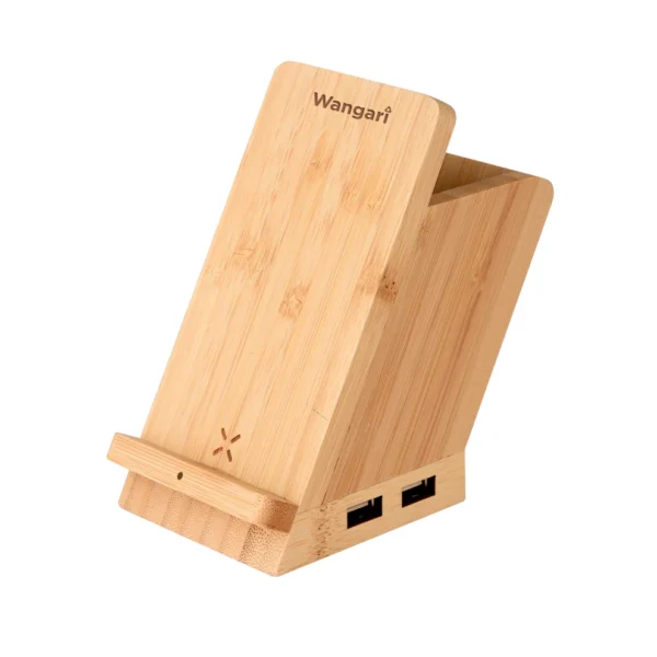 Wangari Maple 15W Wireless charger & USB Hub with Pen Stand - Image 2