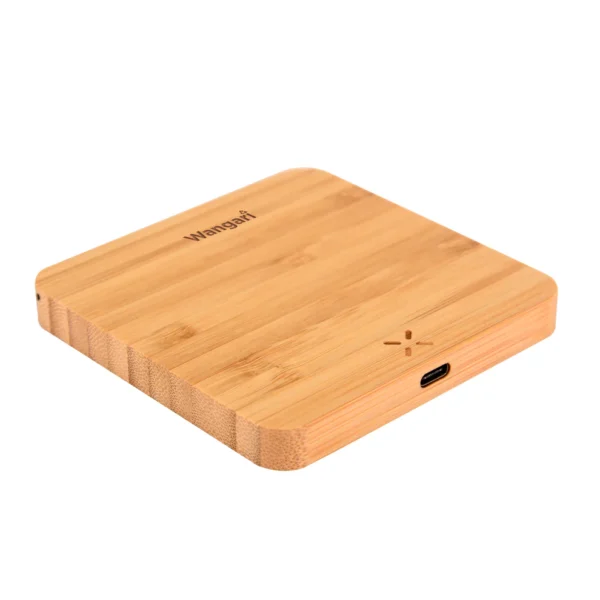 Wangari Pine 10W Square Bamboo Wireless Charger with USB Hub - Image 3