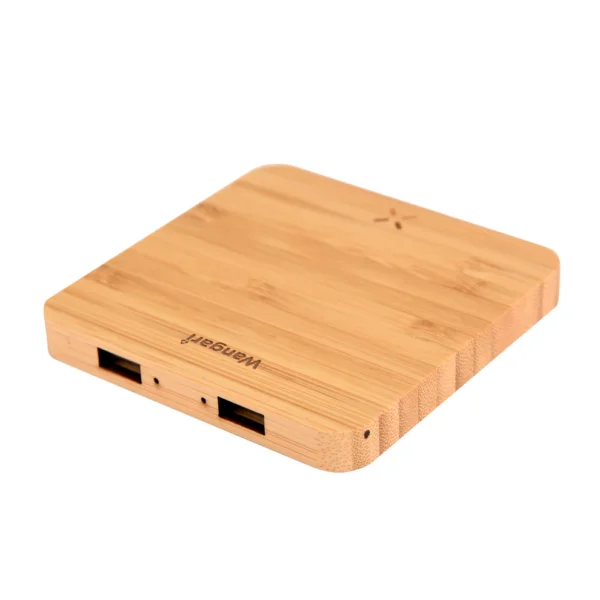 Wangari Pine 10W Square Bamboo Wireless Charger with USB Hub - Image 2